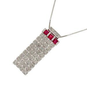 Ruby 0.55ct Diamond 0.47ct Necklace  18K White Gold 750